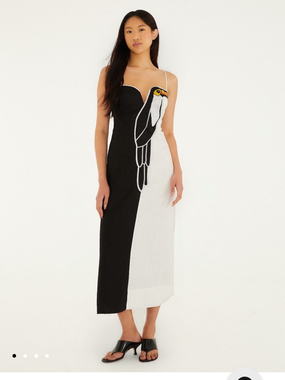 NWT Black And White Embroidered Toucan Sleeveless Maxi Dress